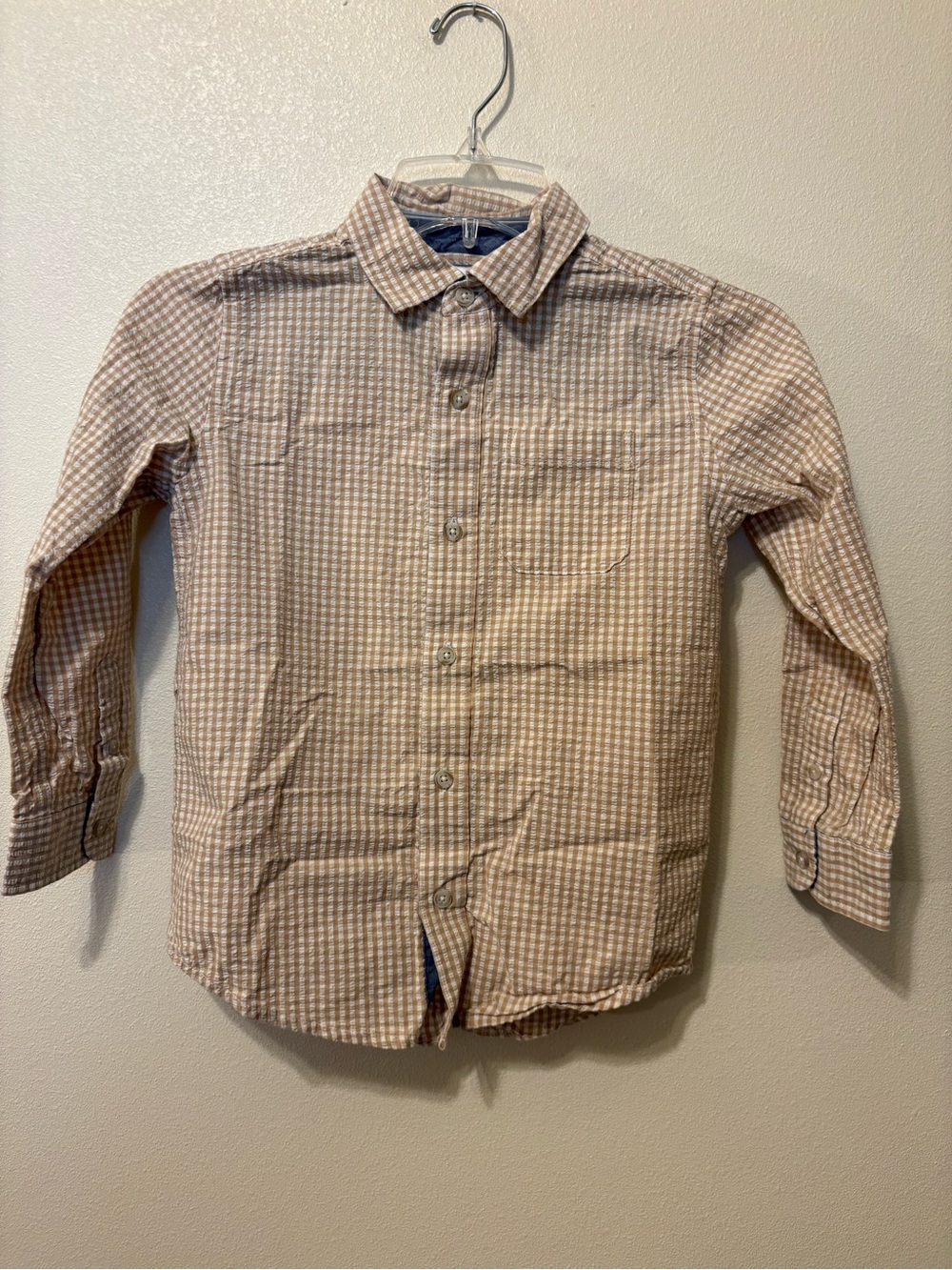 Gymboree Beige and White Check Button-Down Shirt